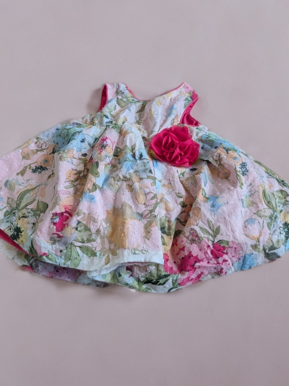 Pippa & Julie Floral Dress with Bright Pink Rosette Size 6 Months